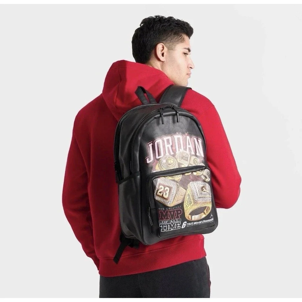 Jordan Borough Graphic 6 Rings Backpack🔥New Black School Bookbag MA9174-023